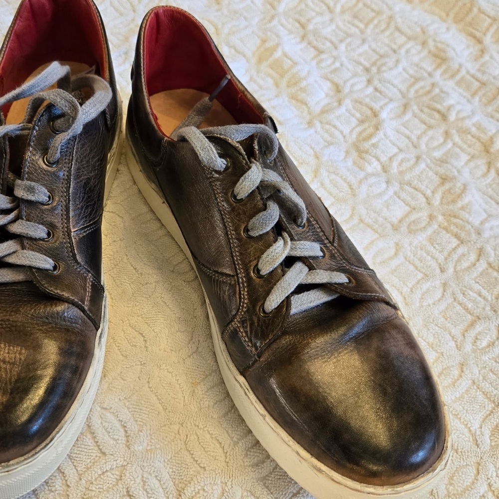 BED STU- WOMENS/UNISEX sz 11 AZELI Brown distressed Leather Sneakers White Soles - Picture 4 of 9